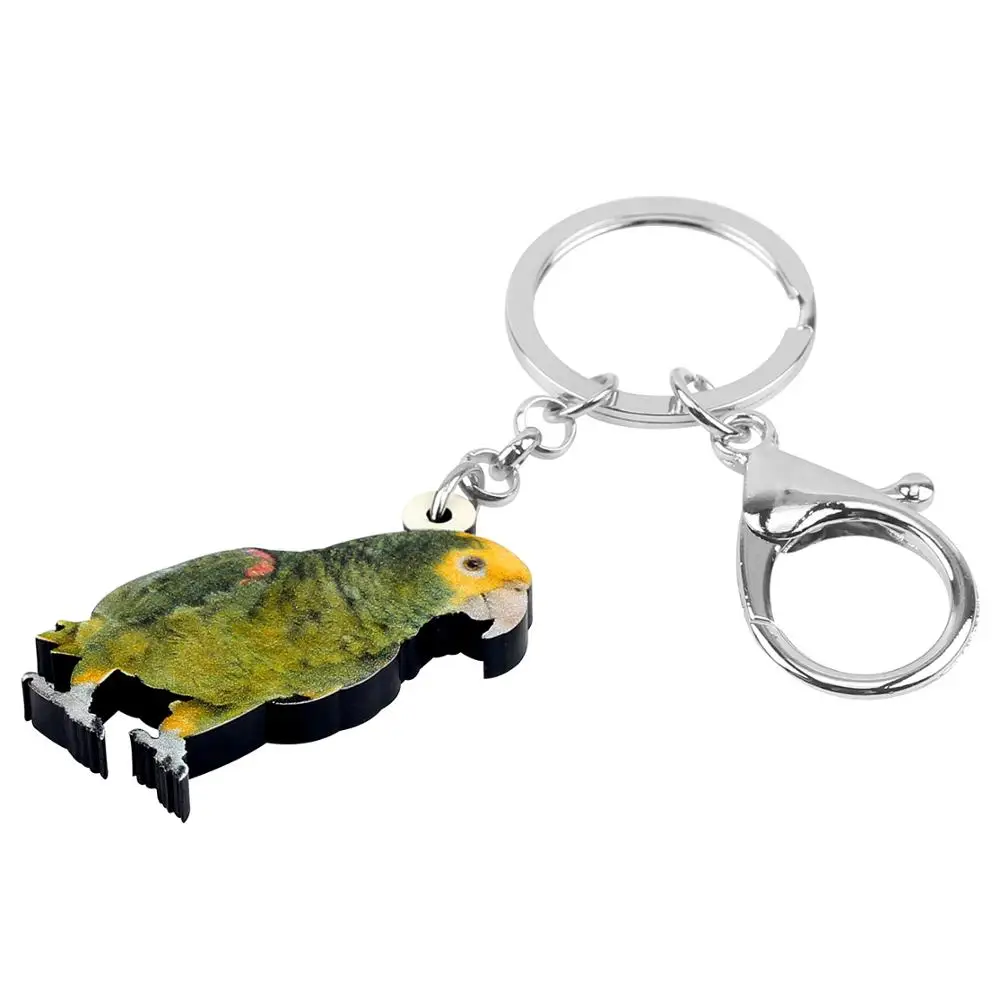 Bonsny Acrylic Green Naked-eyed Cockatoo Parrot Key chains Rings For Lady Girls Men Car Purse Bag Decoration Sweet Bird Keychain