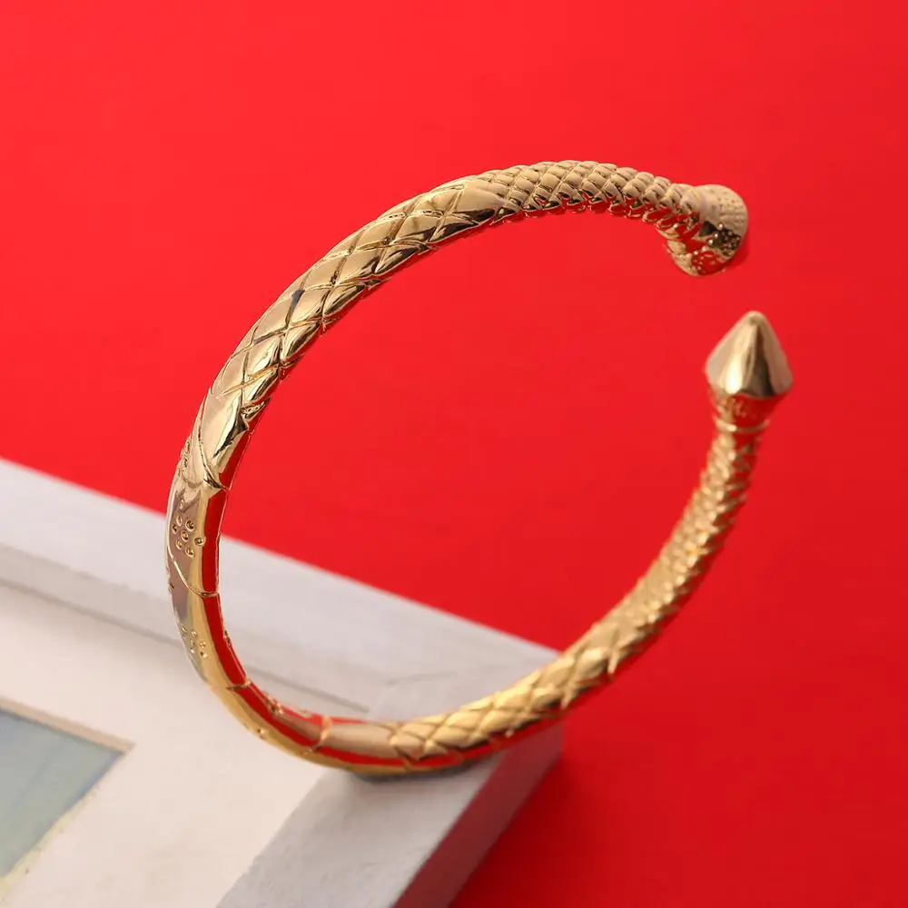 Gold Color Luxury Brass Copper Metal Bangle Women Fashion Charm Bracelets Jewelry