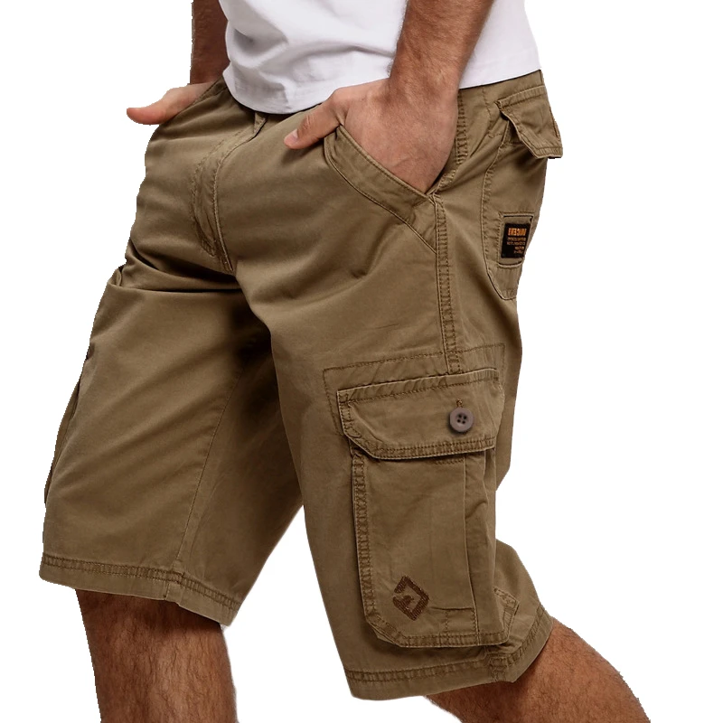 Mens Cargo Shorts Casual Shorts Fashion Pockets Solid Color Army Green Male Loose Work Shorts Plus size  (No belt)