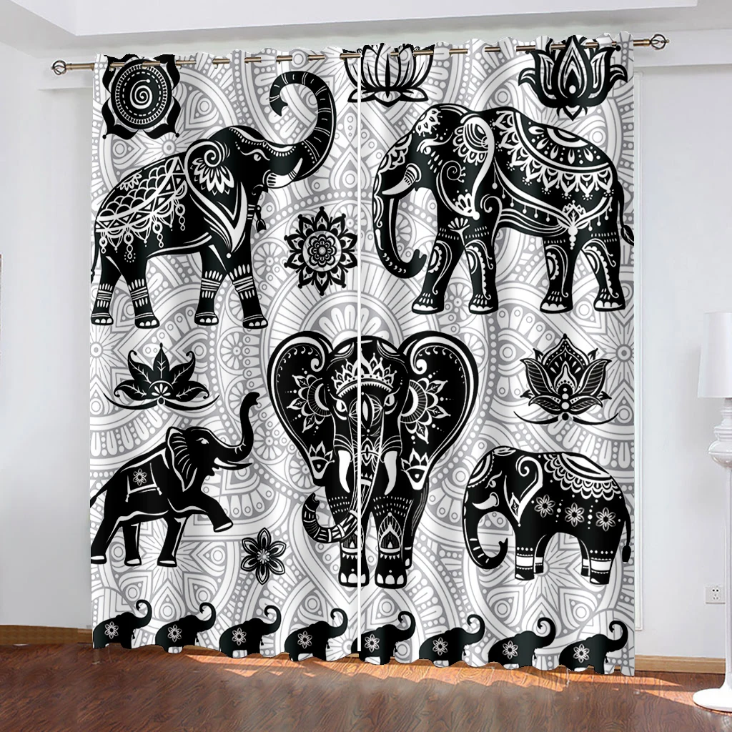 

3D Digital Printing Bohemian Elephant Woven Curtains for Bedroom Left and Right Biparting Open Home Modern Blackout Curtains