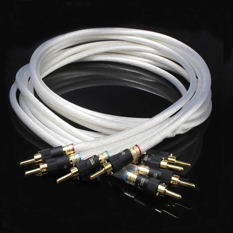 

hifi speaker cable wires Pair 5N Single crystal silver audiophile Speaker Cable loudspeaker cable with pailccs banana plugs