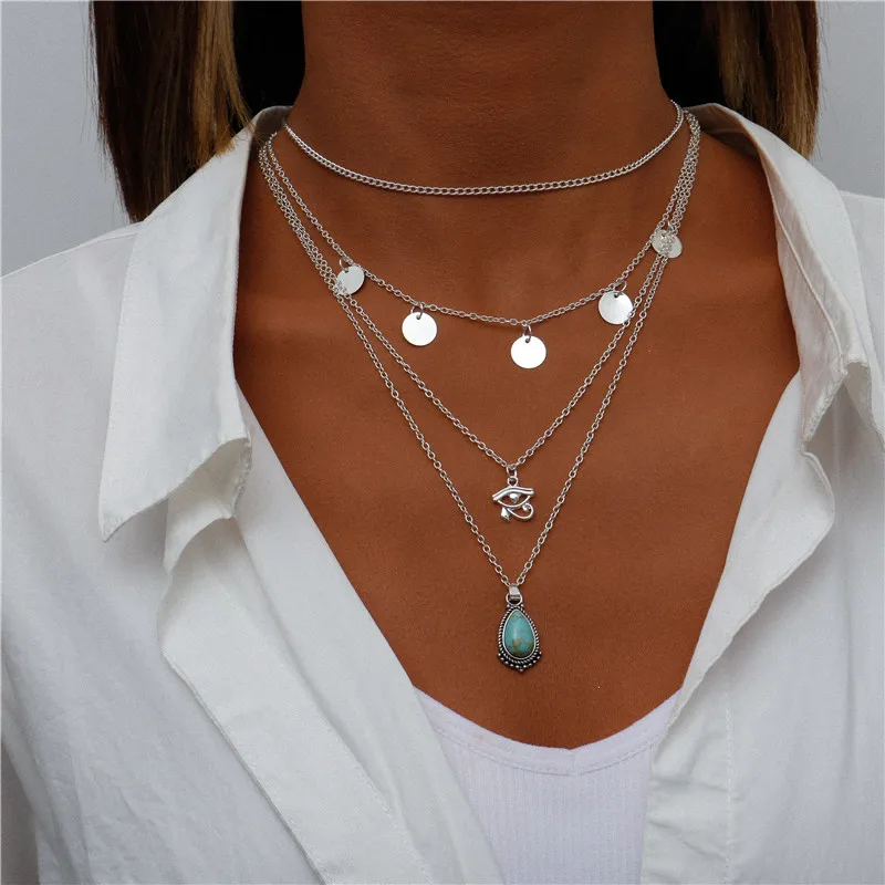Vintage Mehrschichtige Mond-Münzen-Hamsa-Hand-Kettenhalsketten für Frauen, Boho Elefanten-Herzen-Anhänger Halsketten Schmuck – Detail 21