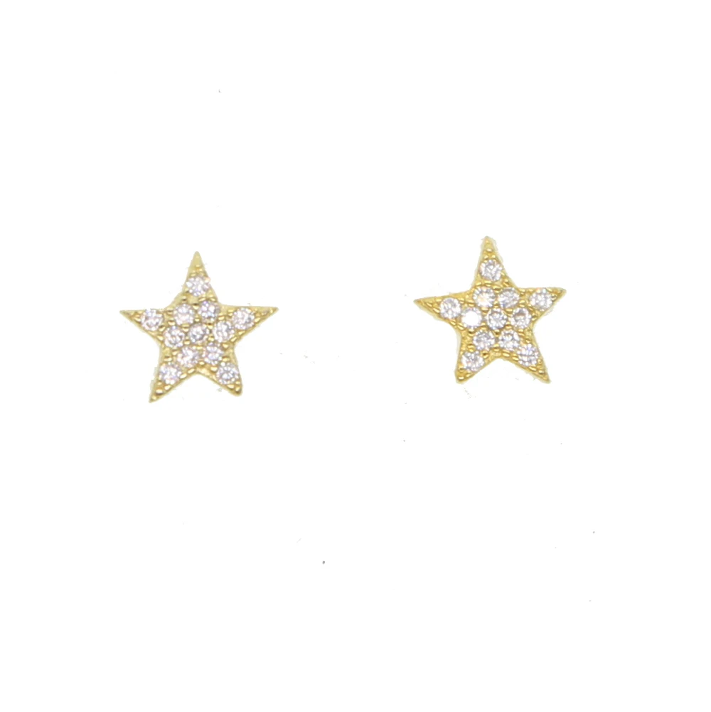 925 Sterling Silver minimal delicate cute star Stud Earring for Women sparking cz gold plated Wedding Jewelry