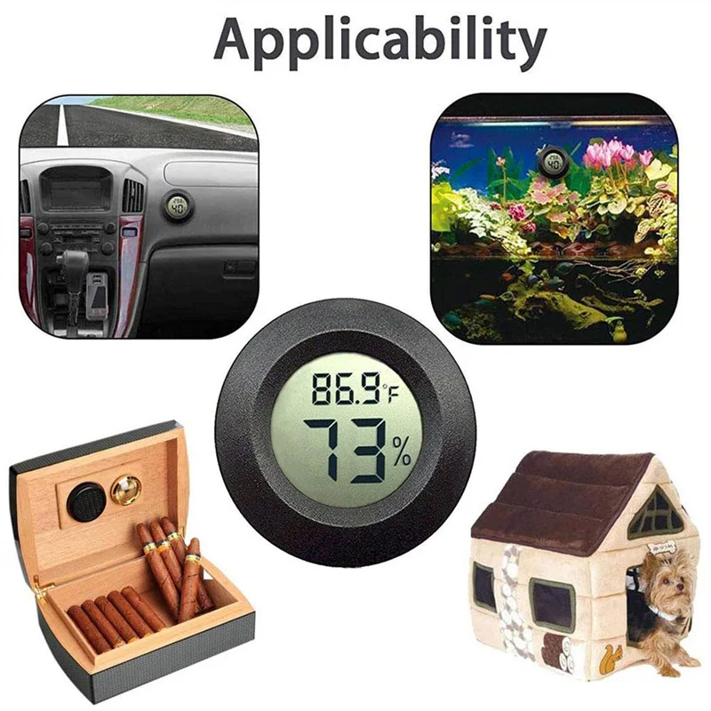 Mini LCD Digital Thermometer Hygrometer Meter Round Shape LCD Display Reptile Aquarium Temperature Humidity Meter Detector Tool