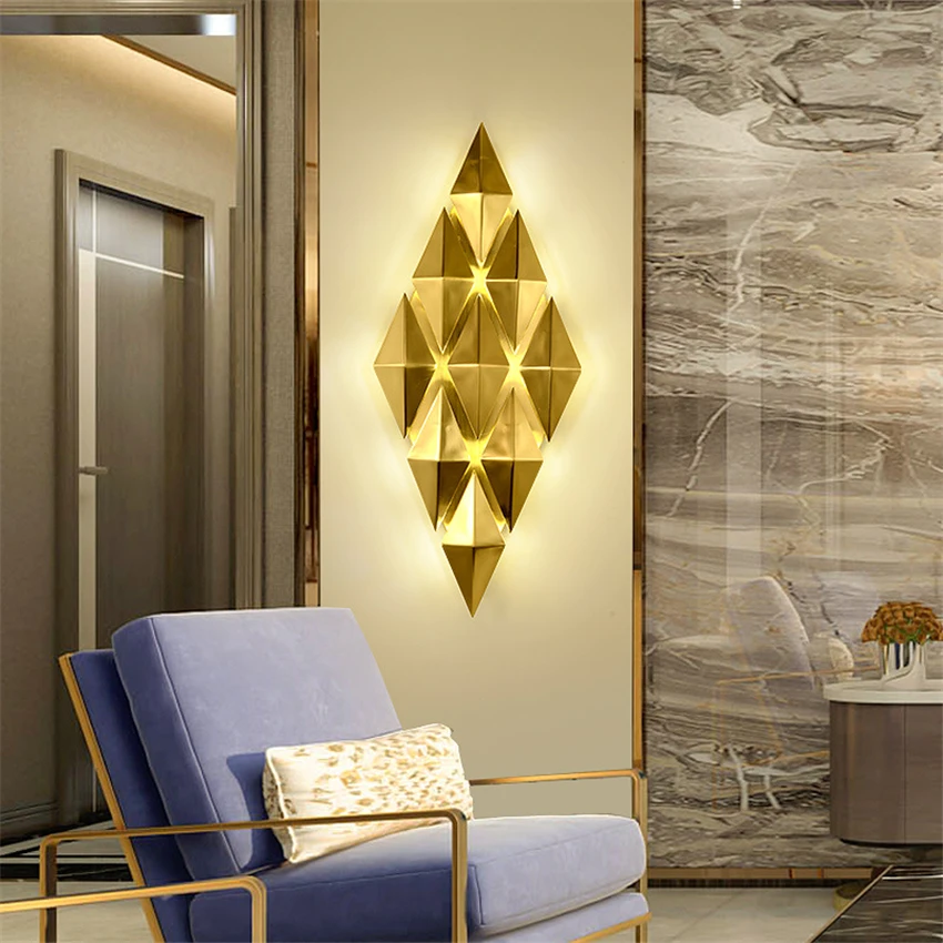 Creative Diamond Shape Gold Bronze Led Wall Lamps Post Modern Luxury Living Room Sconce Wall Lights Bedroom Luster Deco Fixtures