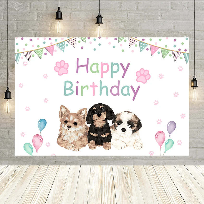 

Avezano Cartoon Dog Paw Party Birthday Background For Photography Polka Dots Flag Baby Poster Backdrop Photo Studio Photophone