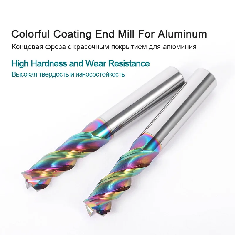 Fresa per rivestimento colorato per alluminio rame legno 3 flauto lavorazione Cnc utensili di fresatura da 1 a 12mm HRC58 65 frese