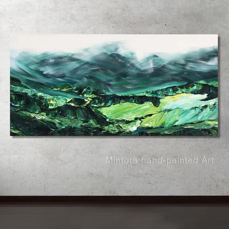 

Mintura,Hand Painted Oil Painting on Canvas,Knife Landscape oil Paintings Green Hill Wall Art,Picture Home Decor For Living Room