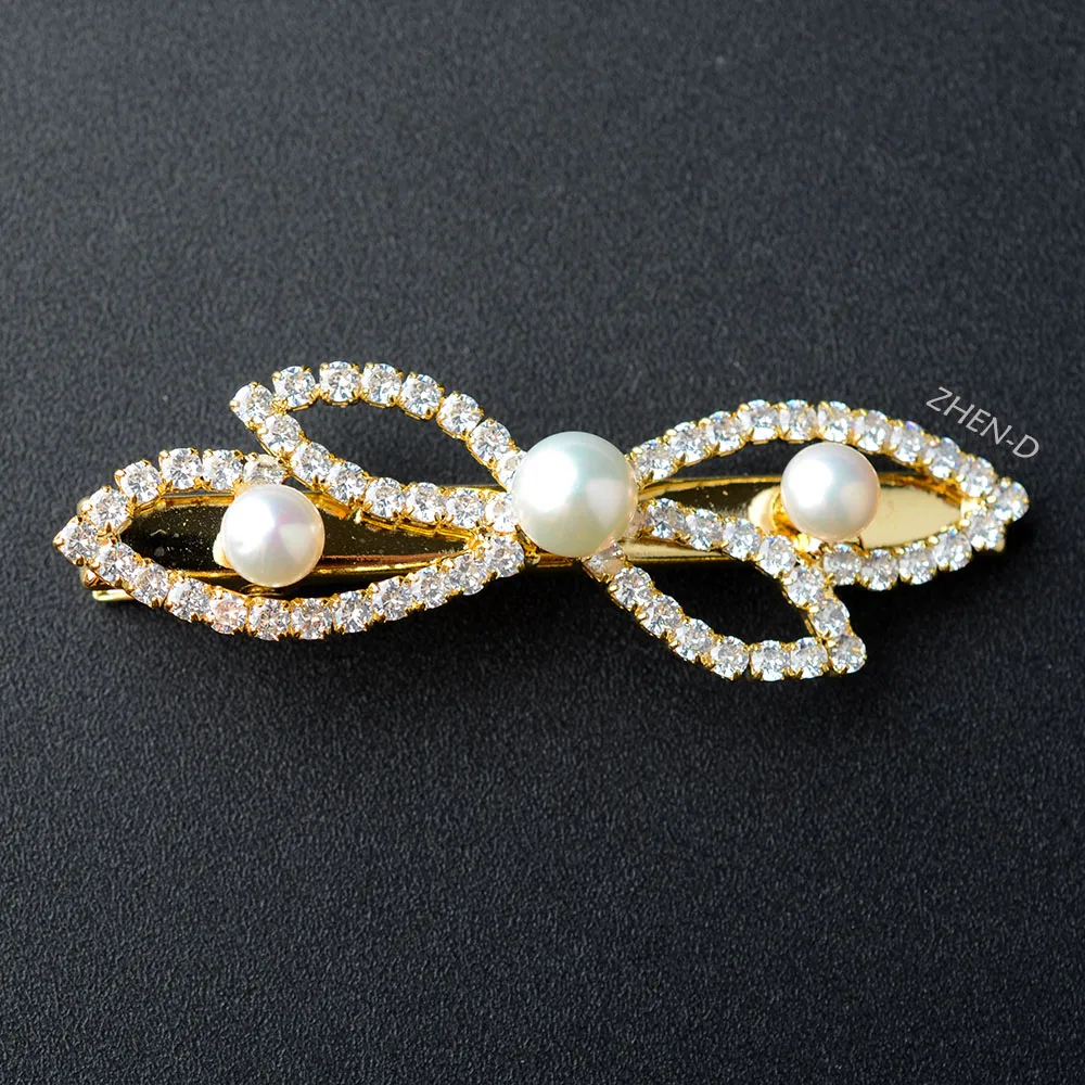 ZHEN-D Jewelry Gorgeous Bow Knot CZ Small bulb Freshwater akoya Pearls Beauty Hair clip accessories Hairpin Gift for girl women