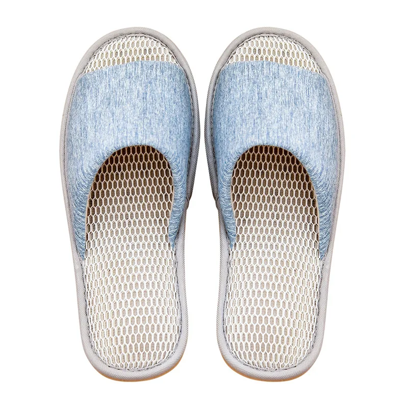 Spring Summer Breathable Indoor Women Cotton Slippers 3D Mesh Ladies Slides Non-slip EVA Sole Light Bedroom Lovers Shoes