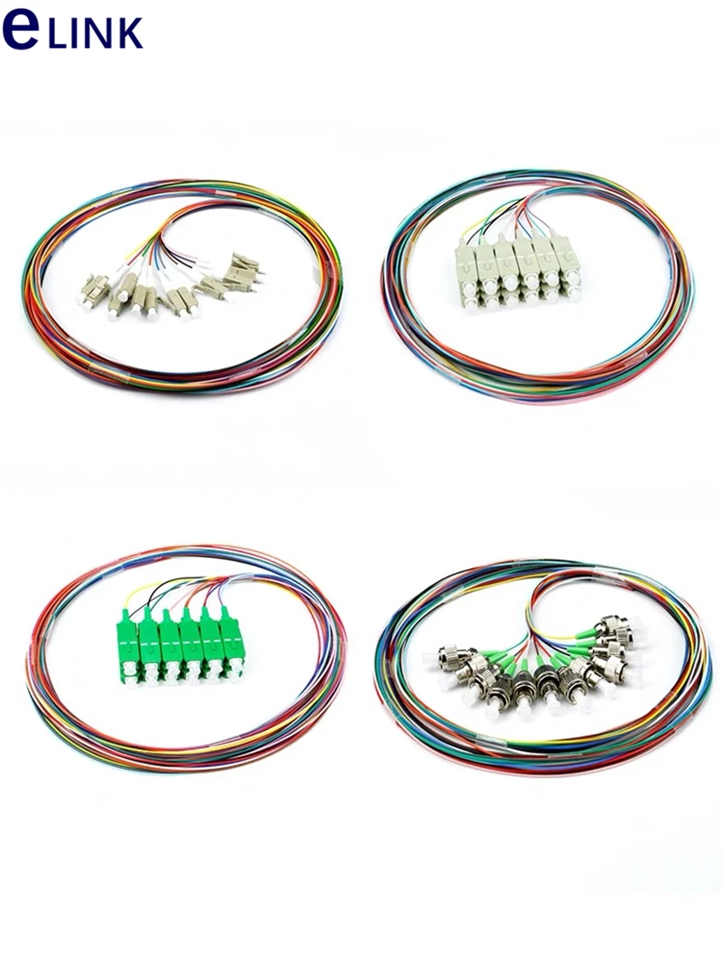 12 colored fiber optic pigtail SC FC ST LC APC UPC 0.9mm SM MM 1.2mm optical fibre pigtail OS1 OS2 OM1 OM2 free Shipping ELINK