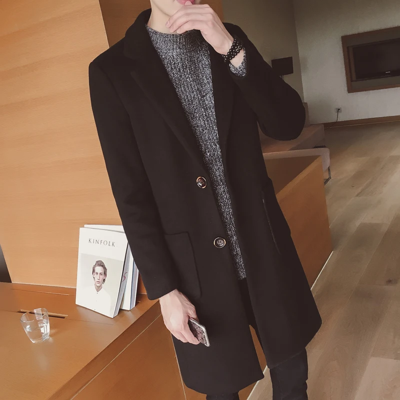 New Winter Overcoat Wool Coat Men Leisure Long Sections Woolen Coats Men's Pure Color Casual Fashion Jackets