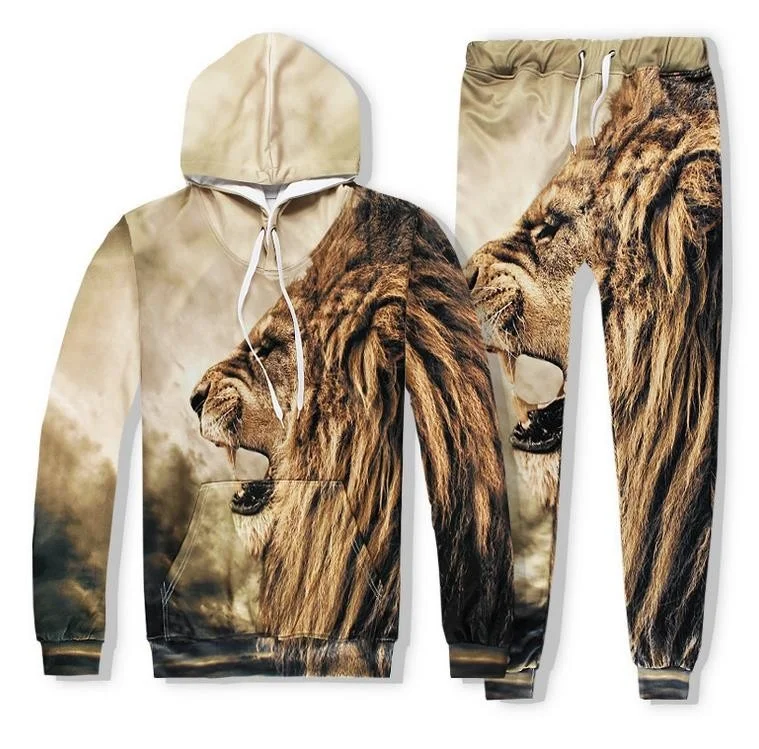 

Women Men joggers pants + Hoodie Sweatshirts Animal Lion Hoody 3D Pattern Print Unisex Tracksuits Outfit Sweatpants Set