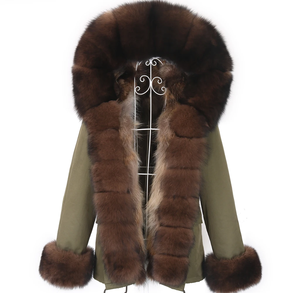 

Winter Jacket Women Real Fur Coat Waterproof Parka Female Natural Raccoon Fur Liner Casual Outerwear Short Streetwear