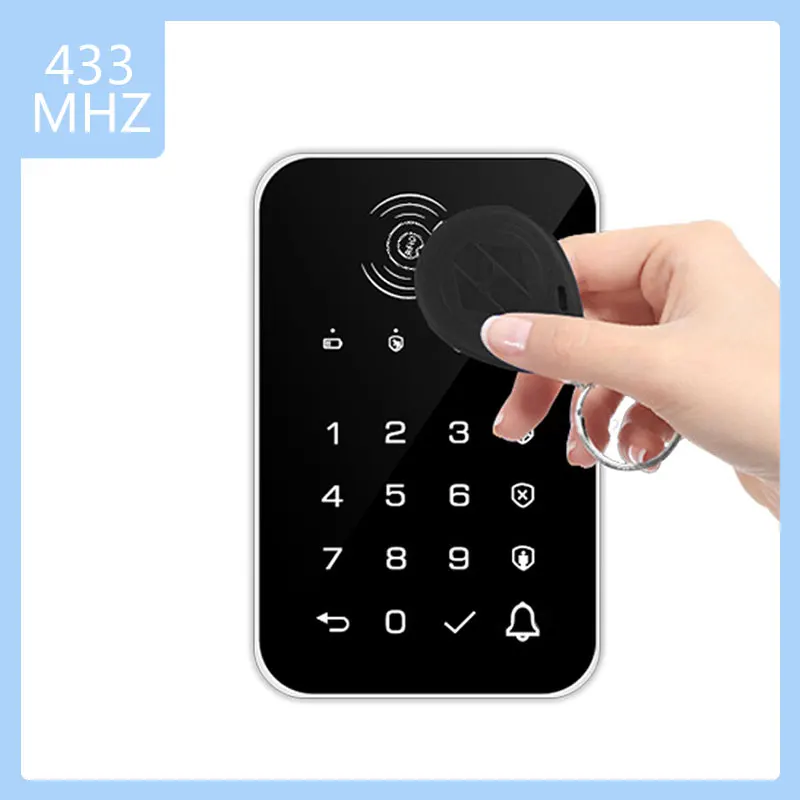 433MHZ Wireless Smart Touch Keyboard Lock RFID Card Unlock For Home Security Alarm Host Arms Disarms Ev1527 Encoding Black