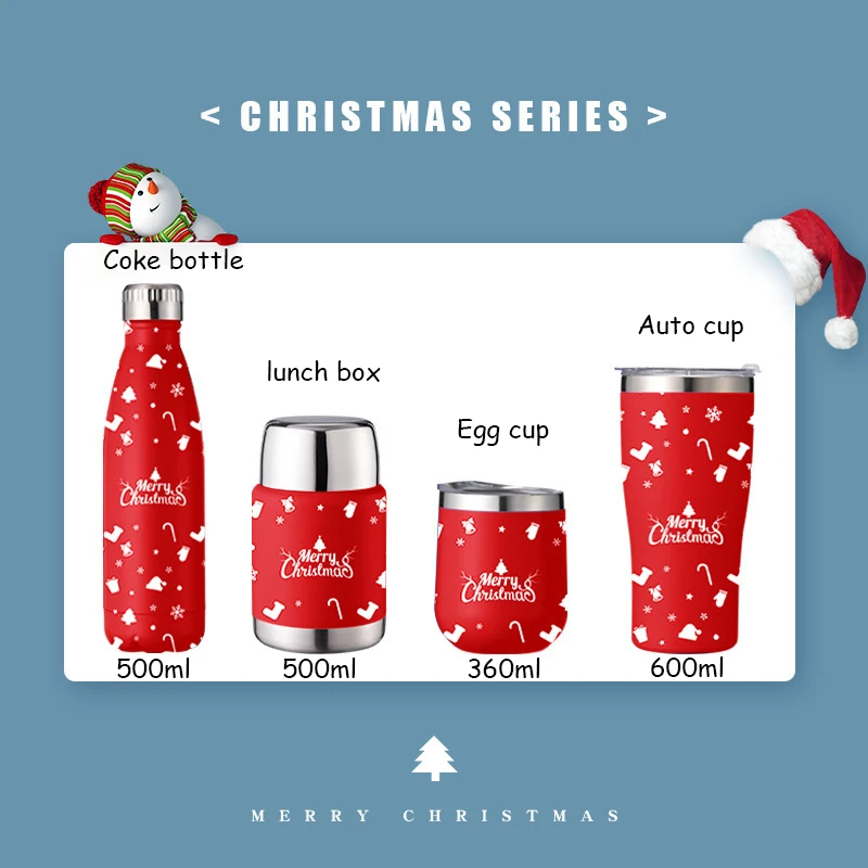 Christmas Series Water Cup Cola Bottle Car Cup Eggshell Cup Coffee Cup Stainless Steel Kettle Lunch Box Set Christmas Gift