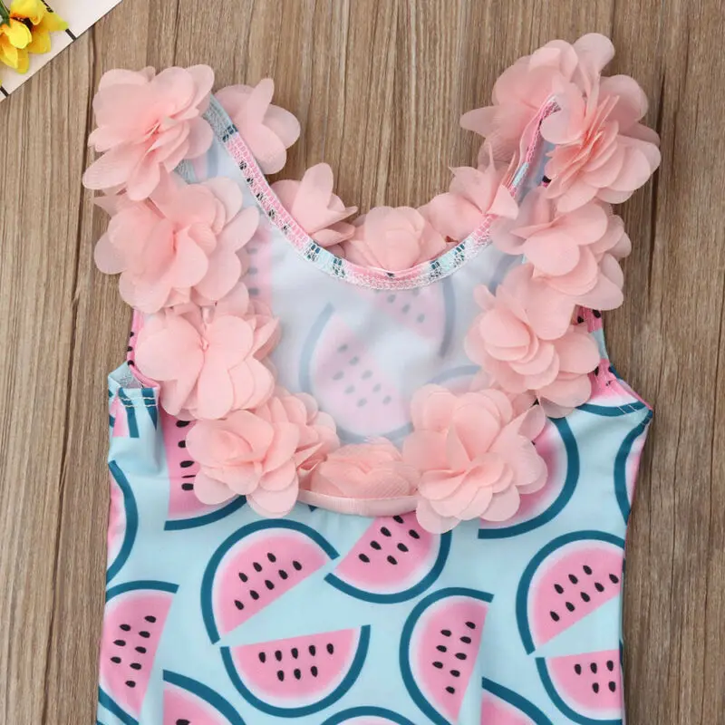 2020 New Toddler Girls Watermelon Swimsuit One-piece Floral Swimwear Summer Beach Infant Baby Cute Backless Bikini Bodysuit