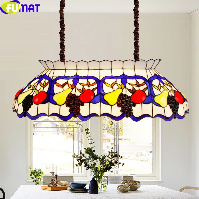 

FUMAT Tiffany Style Garden Cradle Chandeliers Lamp For Dinning Room Bar Restaurant Billiard Parlor Rectangle Pendant Light LED