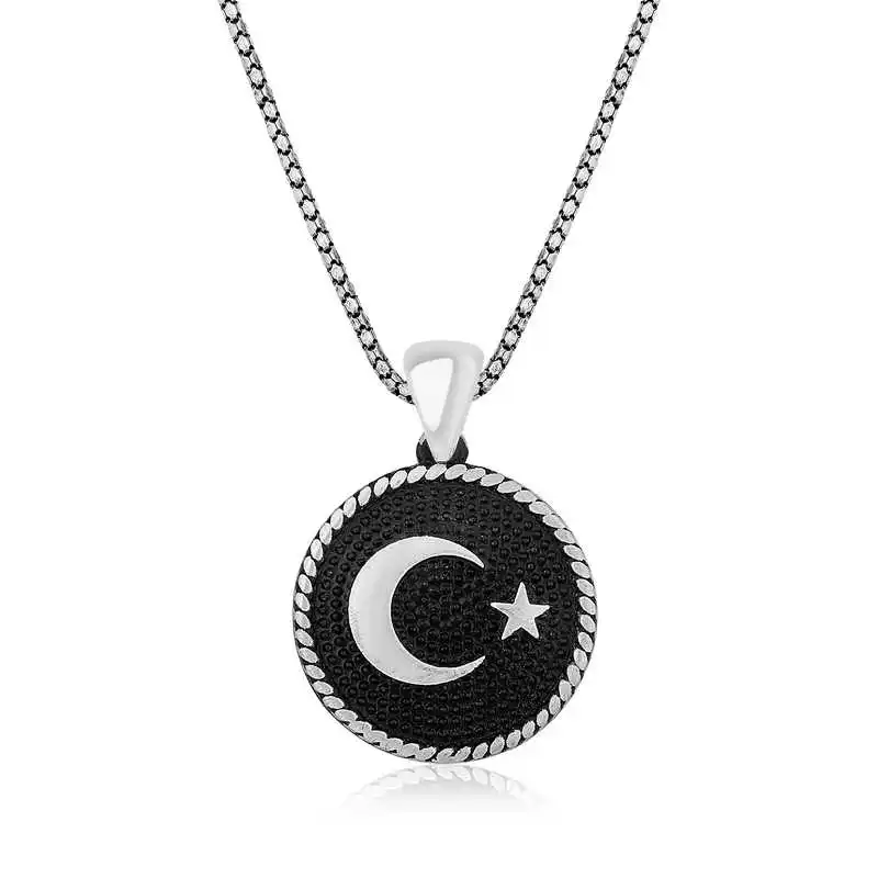 Silver Moon Star Male Necklace 925 Sterling Men Jewelry Wedding Party Birthday Gift - Box - Pendant - Chain Choker - Man - Fashion