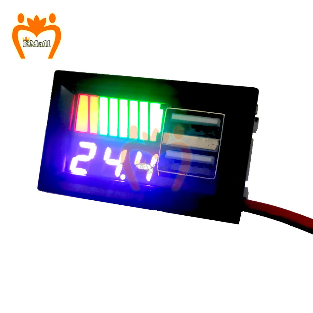 USB 5V 2.4A Car Voltmeter Voltage Meter Panel 12V-24V 3S-7S Lithium Battery Capacity Indicator Power Tester Li-ion Lead acid