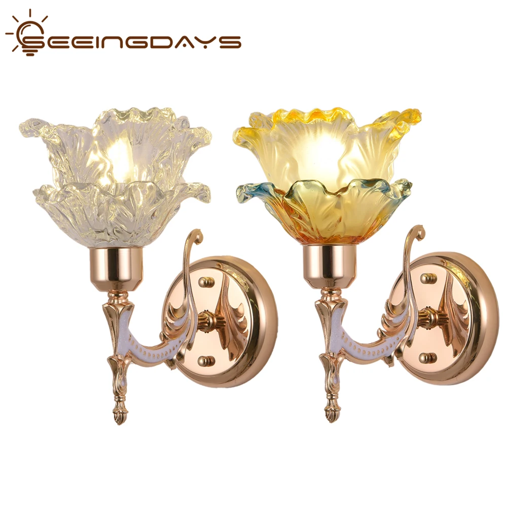 

Buy 2 Get 10% Off Flower Carving Crystal Glass Wall Lamps For Bedroom Living Room TV Backdrop Home Decor Double Head 110v 220v