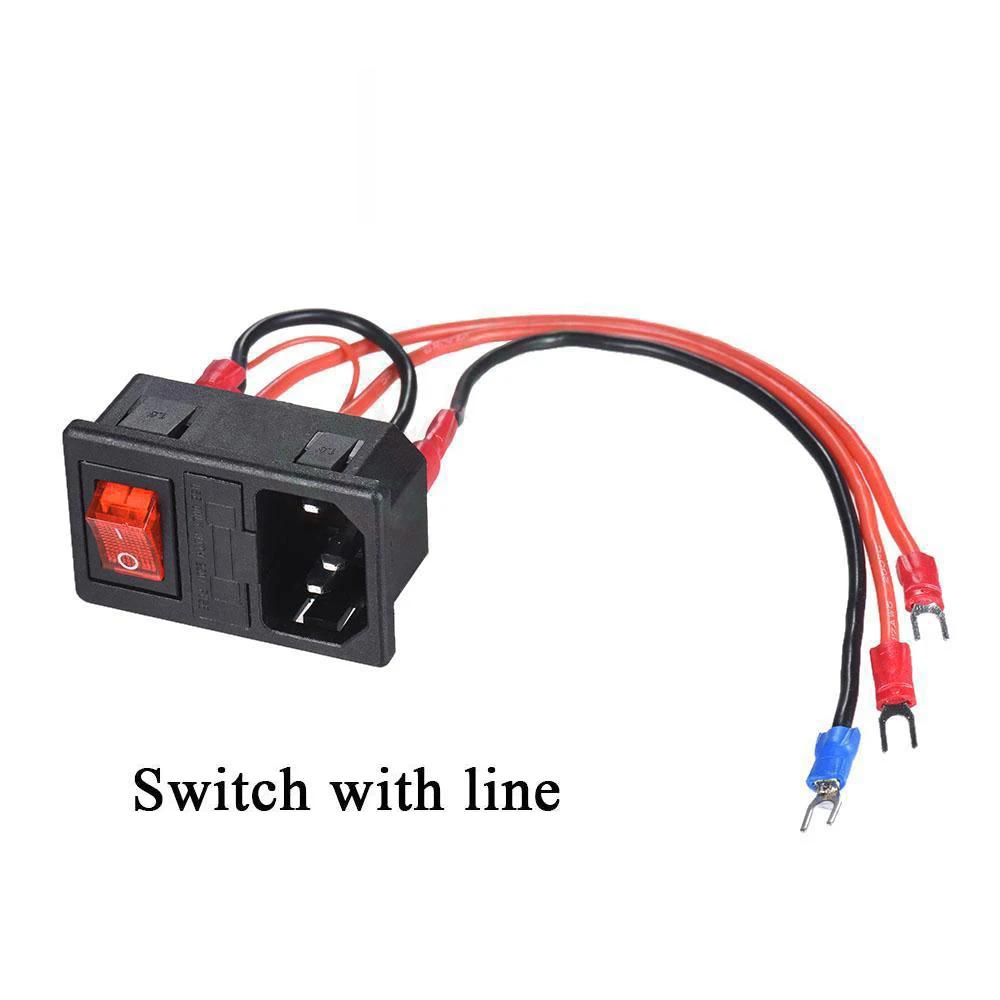 3D Printer Parts 10A 250v Power switch C Power Outlet with Red Triple Rocker Switch Fused Module Plug For 3d Printer