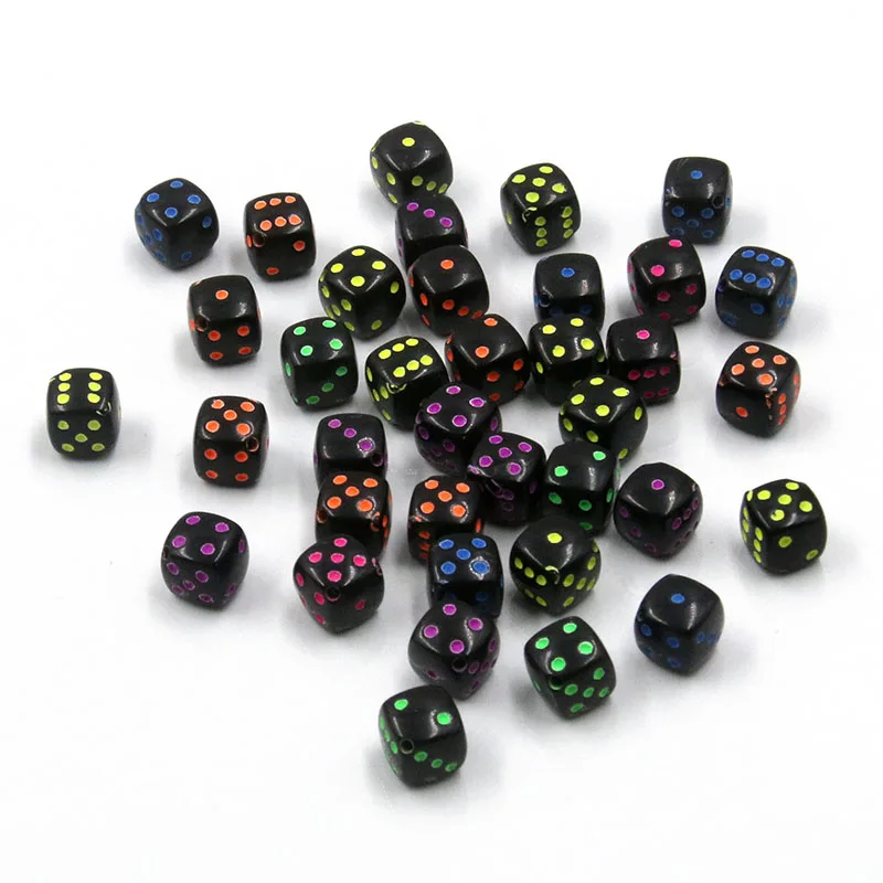 50Pcs Dices 8mm 5 Color Plastic Gaming Dice Standard Six Sided Decider Spacer Beads For DIY Jewelry Making Handmade