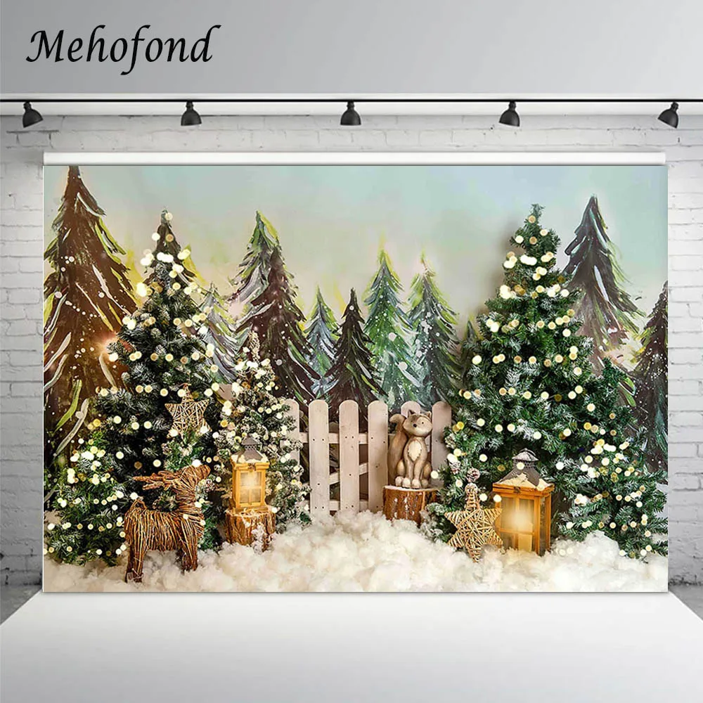 

Mehofond Christmas Photography Backdrops Winter Snow Forest Pine Tree Bokeh Wood Fence Newborn Portrait Photo Background Decor