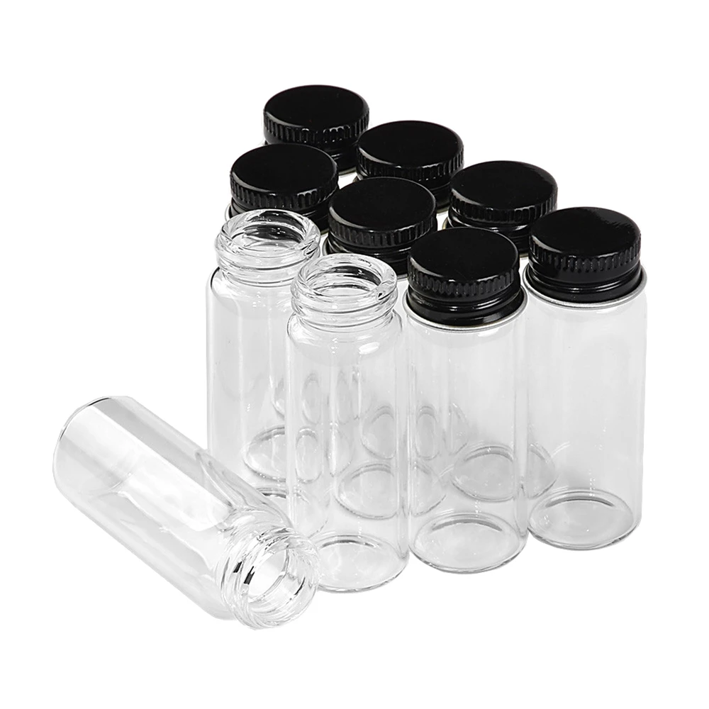 100Pcs 14ml Borate Container with Black Spiral Aluminum Cap Glittering Translucent DIY Wishing Bottles Cosmetic Perfume Vials