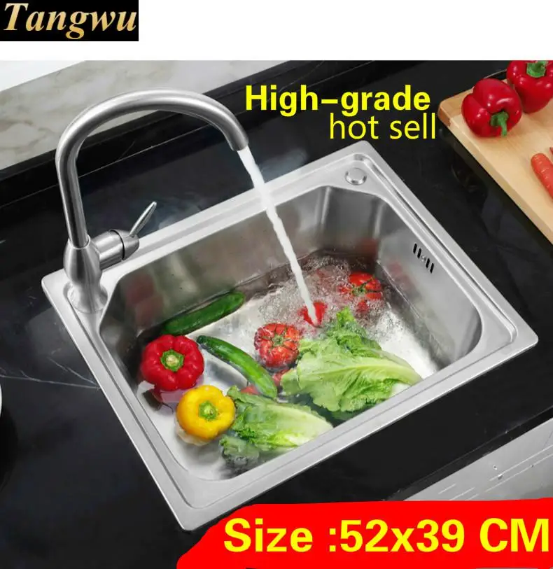 

Free shipping Apartment mini high-grade kitchen single trough sink do the dishes 304 stainless steel hot sell 520x390 MM