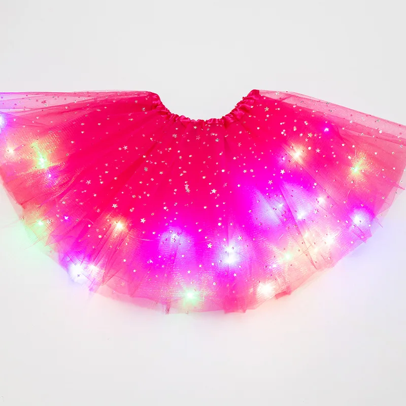 LED Glowing Light  Women Tulle star Skirt Short Tutu Mini Skirt Adult Fancy Ballet Dancewear Party Costume Ball Gown Mini skirt