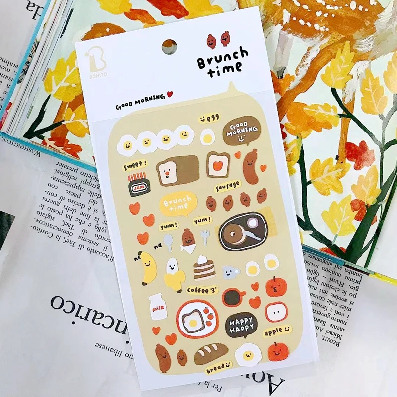 Brunch czas śliczne koreańskie naklejki akcesoria do scrapbookingu Journaling kolaż materiał wypiek chleba projekt telefon pamiętnik dekoracji