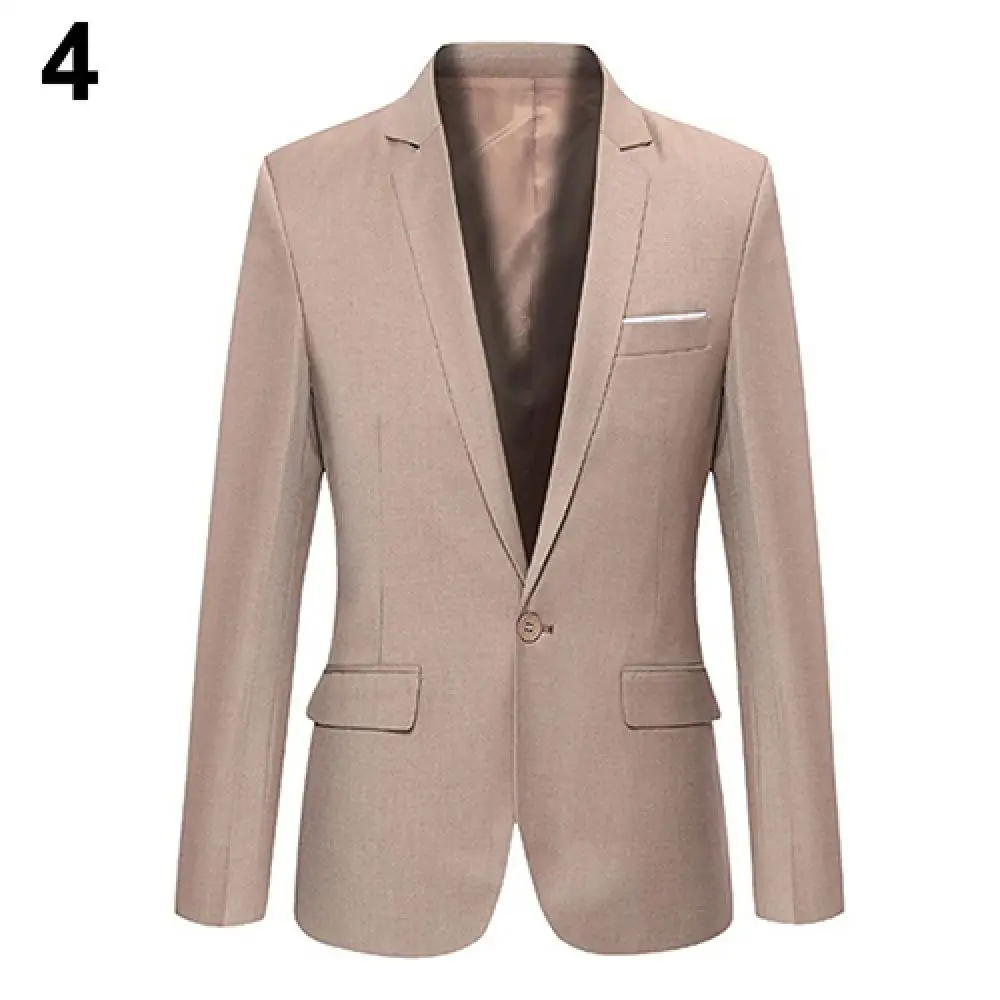 Hot Sale Men\\\'s Solid Color Step Collar Slim Blazer Formal Business Wear One Button Suit