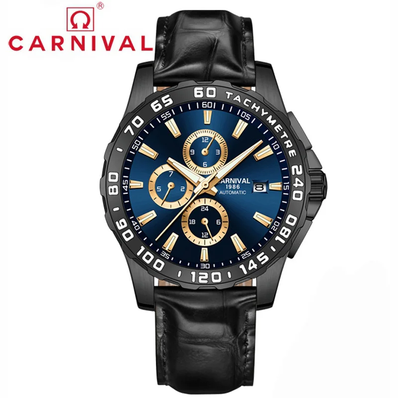 Switzerland Luxury Brand CARNIVAL Multifunction Dial Automatic Mechanical Men's Watches Luminous Sapphire Waterproof Clock C8868