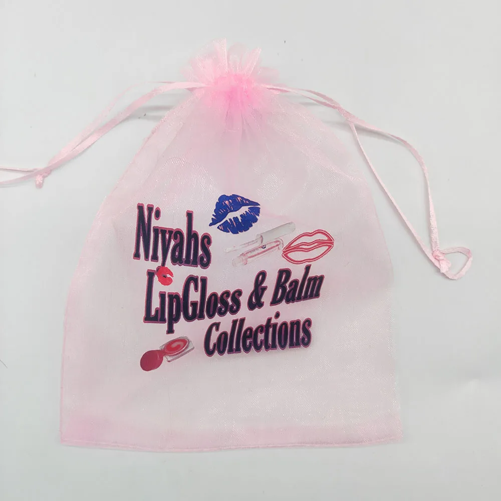 100Pcs Customized colorful Logo Baby pink Drawstring Organza Bags small Pouches Jewelry Package Bags jewels yarn Gift Bag