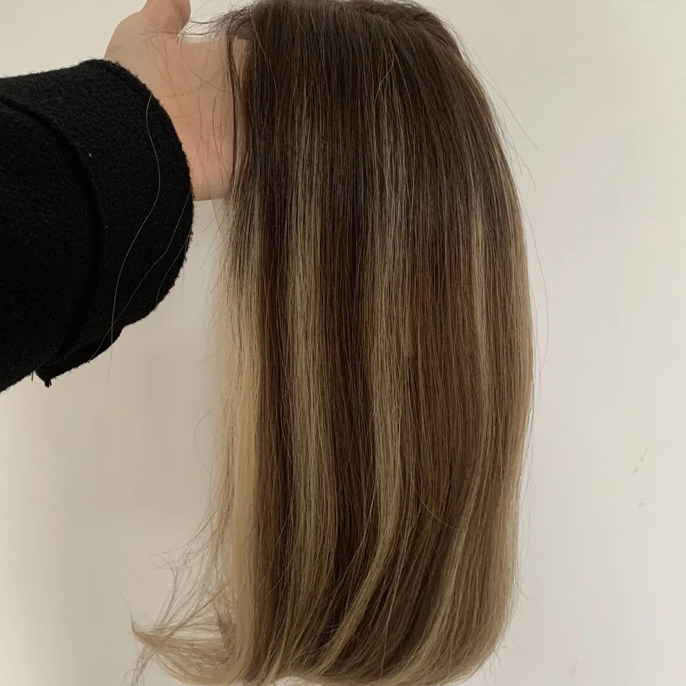 Balayage cabelo virgem europeu 100% laço suíço superior peruca judaica kosher perucas cor marrom com destaques em estoque frete grátis