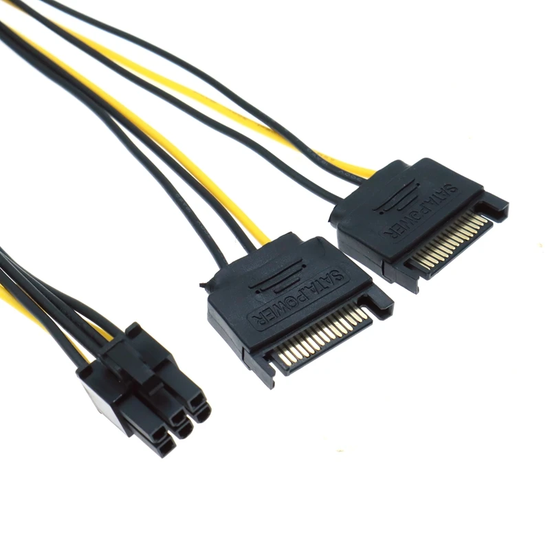 The Best Price Dual SATA 15pin to 6pin Video Card Powr Adapter Cable PCI-E SATA Power Supply Cable 15-pin to 6pin cable