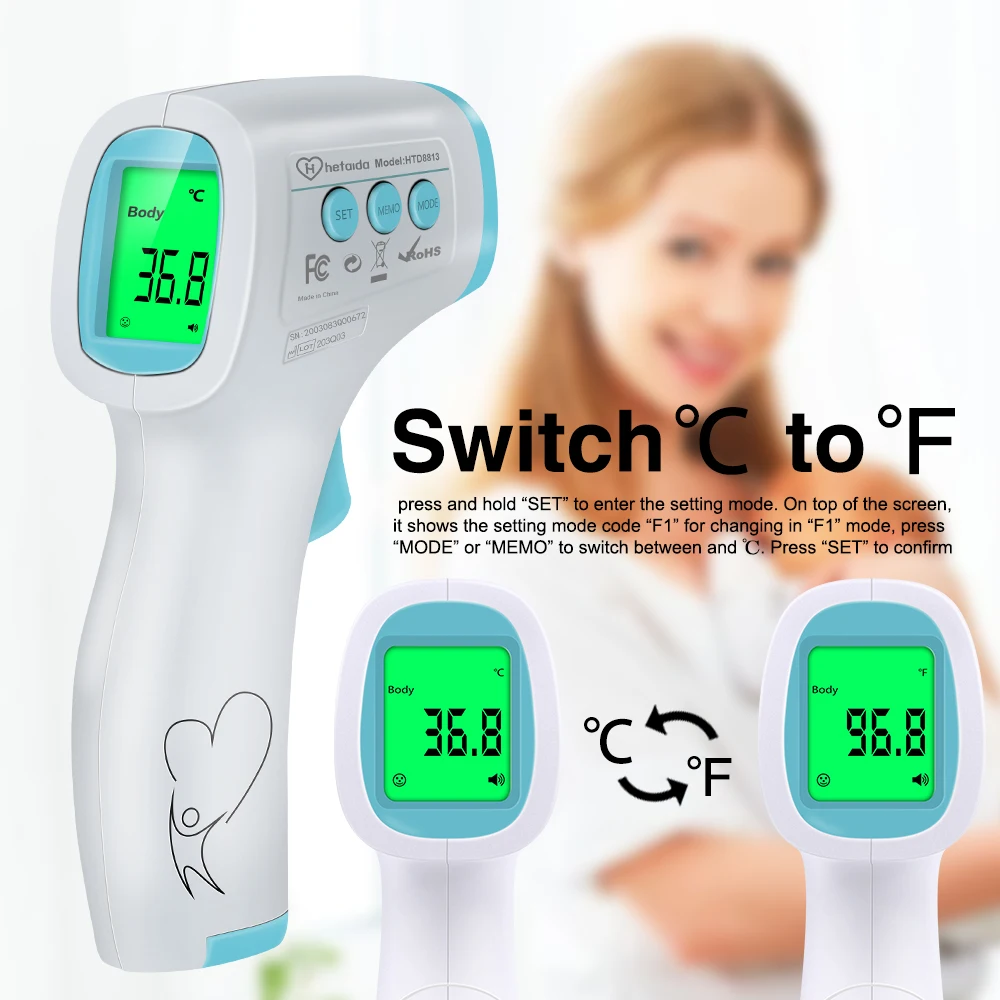 hetaida Baby Digital thermometer Forehead infrared Digtal Clinical thermomete For children kids adults Fever Non-contact Meter