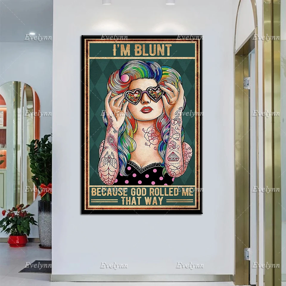 Sailor Poster, I'M Blunt Because God Roll Me That Way Retro Poster, Hippie Canvas, Gypsy Prints,Home Decor Tattoo Lover Gift