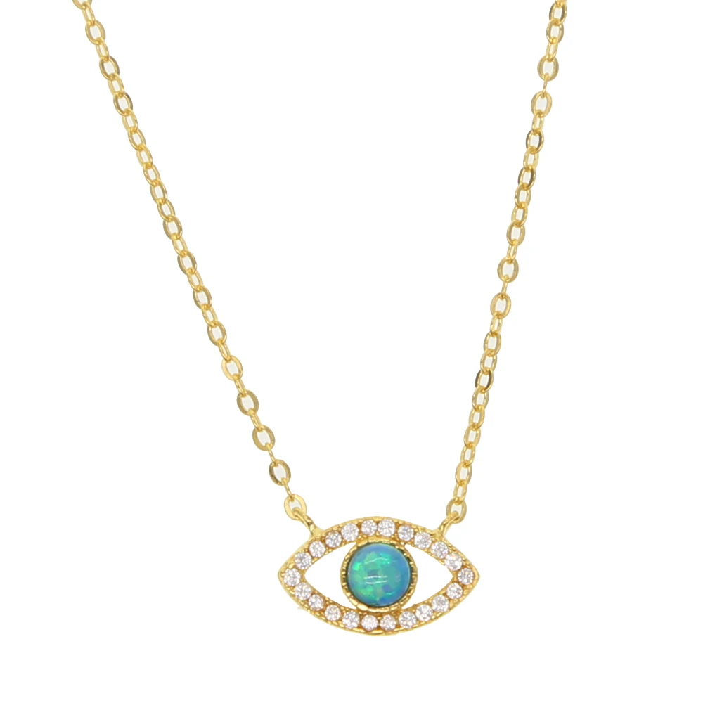 lucky young girl women jewelry Gold filled vermeil 925 sterling silver cute evil eye charm with blue opal silver lucky necklace