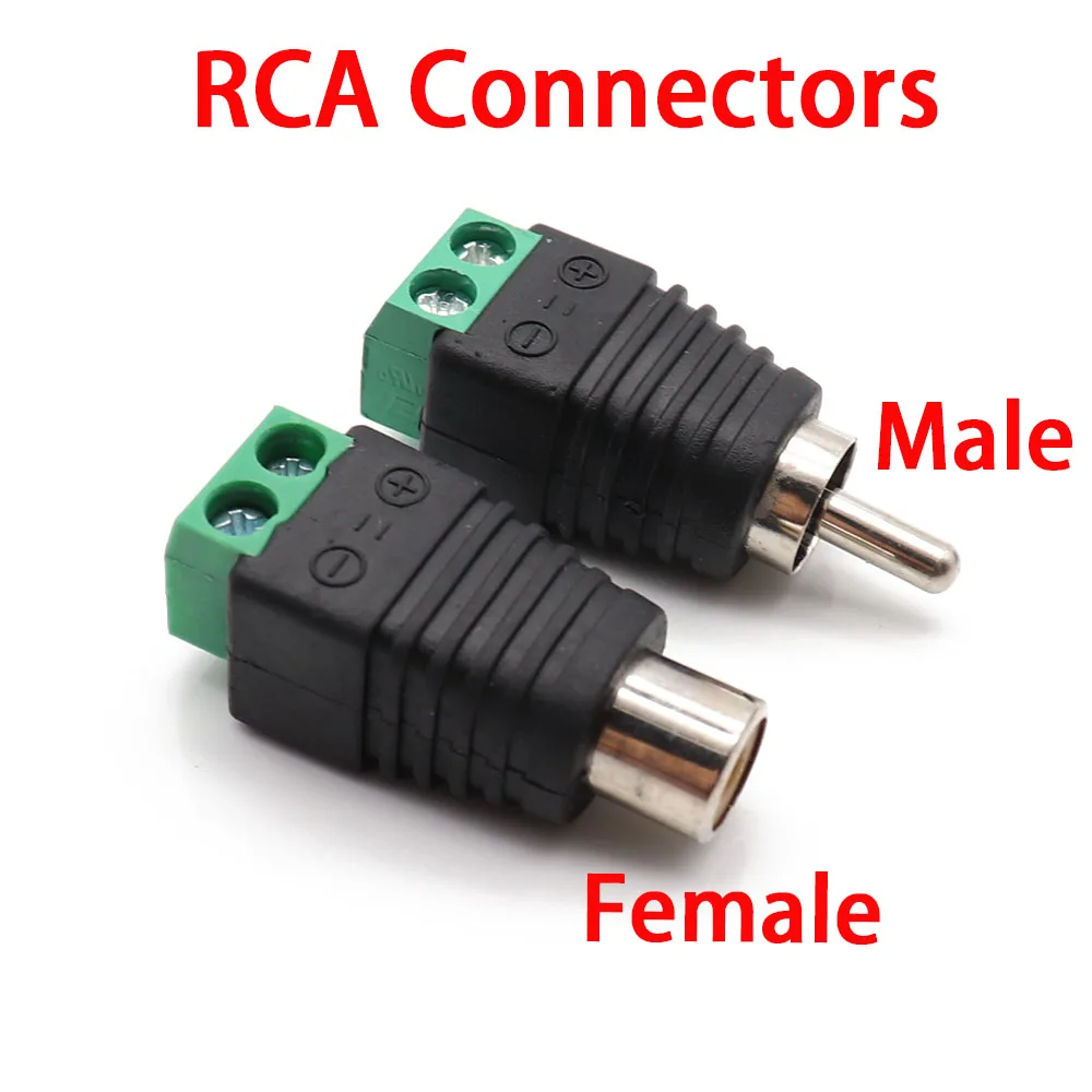 2pcs RCA Connectors Male + Female Plug TO AV Screw Terminal Video AV Balun Adapter Connector