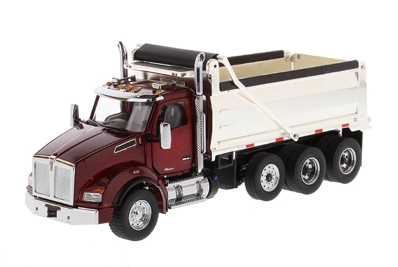 

New DM 1/50 Scale Kenworth T880 SBFA Dump Truck in Radiant Red with Chrome Plated Dump Bed 71059 By Diecast Masters collection