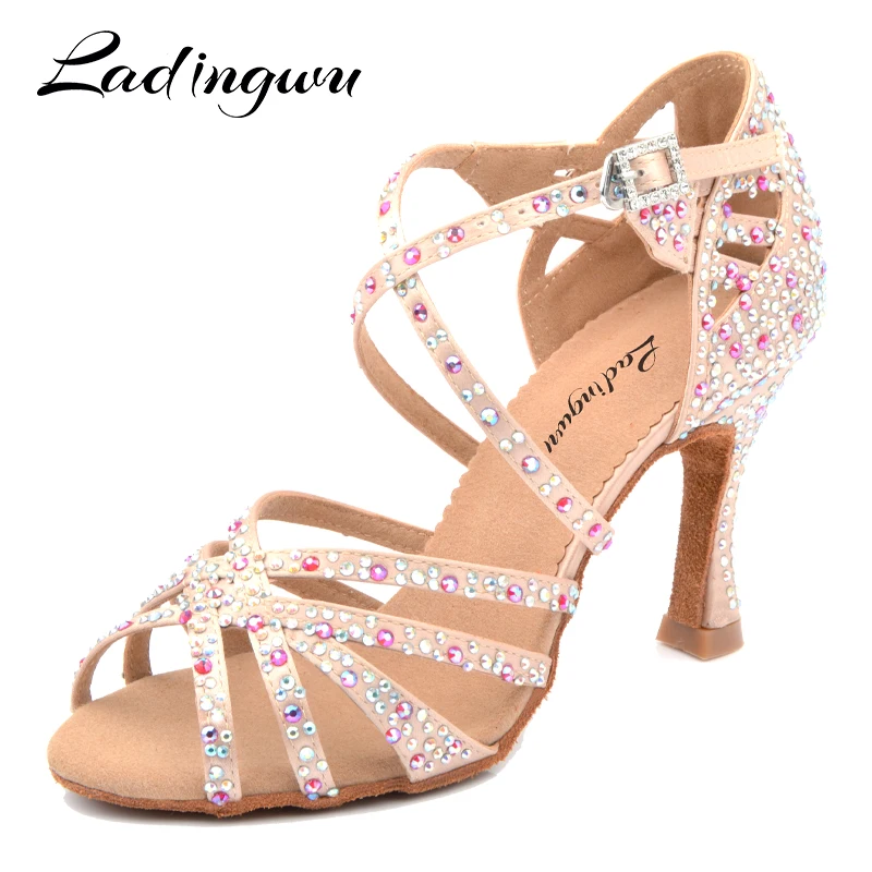 Ladingwu Factory Direct Sales Dance shoes Latin Women Shining Rhinestone Salsa Shoes Dancing Woman Dance Sandals Ultra Low Price