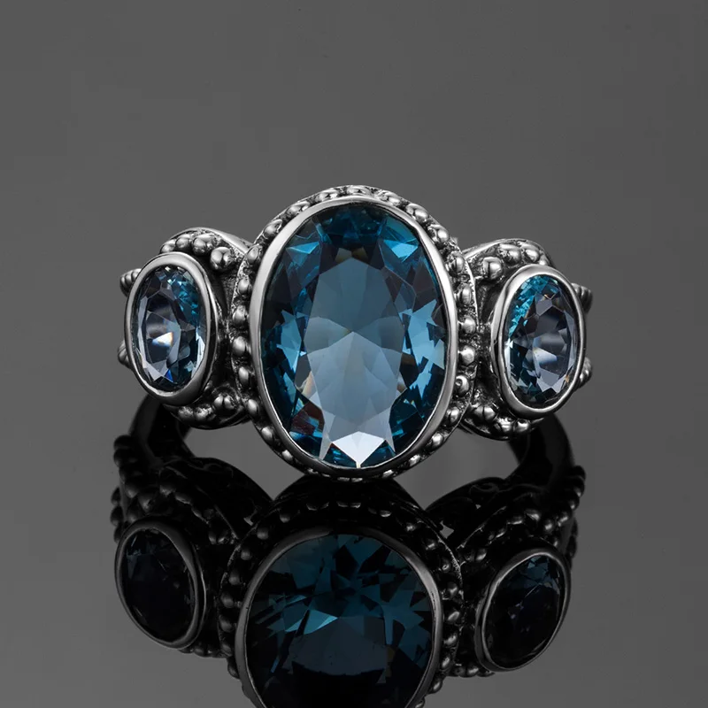 Aquamarine Men Rings Sterling Silver 925 Gemstone Vintage Rings For women Fine Oval Shape Prong Setting Anillo Hombre At A Loss — zdjęcie 6