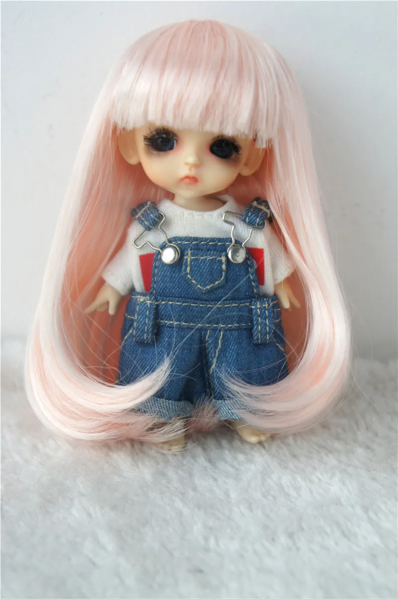 

JD319B 3-4inch 9-10CM Long C Curls tails full Bangs Synthetic mohair BJD Wigs Lati White Tiny Doll Accessories