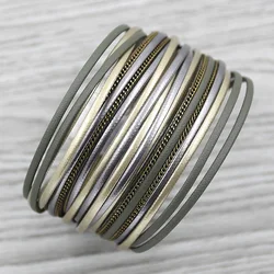 Strathspey green leather bracelet for women 2020 Vintage Multilayer Strips Wide Bracelets Boho Magnetic Bracelet Jewelry