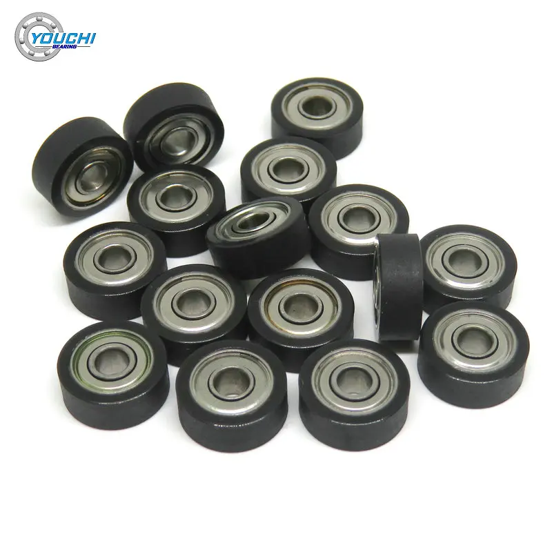 

5pcs OD 13mm Black PolyUrethane Coated Roller with 684ZZ Bearing 4x13x4 PU68413-4 Miniature PU Covered Furniture Guide Pulley