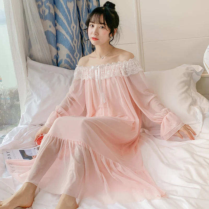 Women Cotton Dress Princess Sleepshirts Vintage Palace Style Lace Embroidered Nightgowns.Victorian Nightdress Lounge