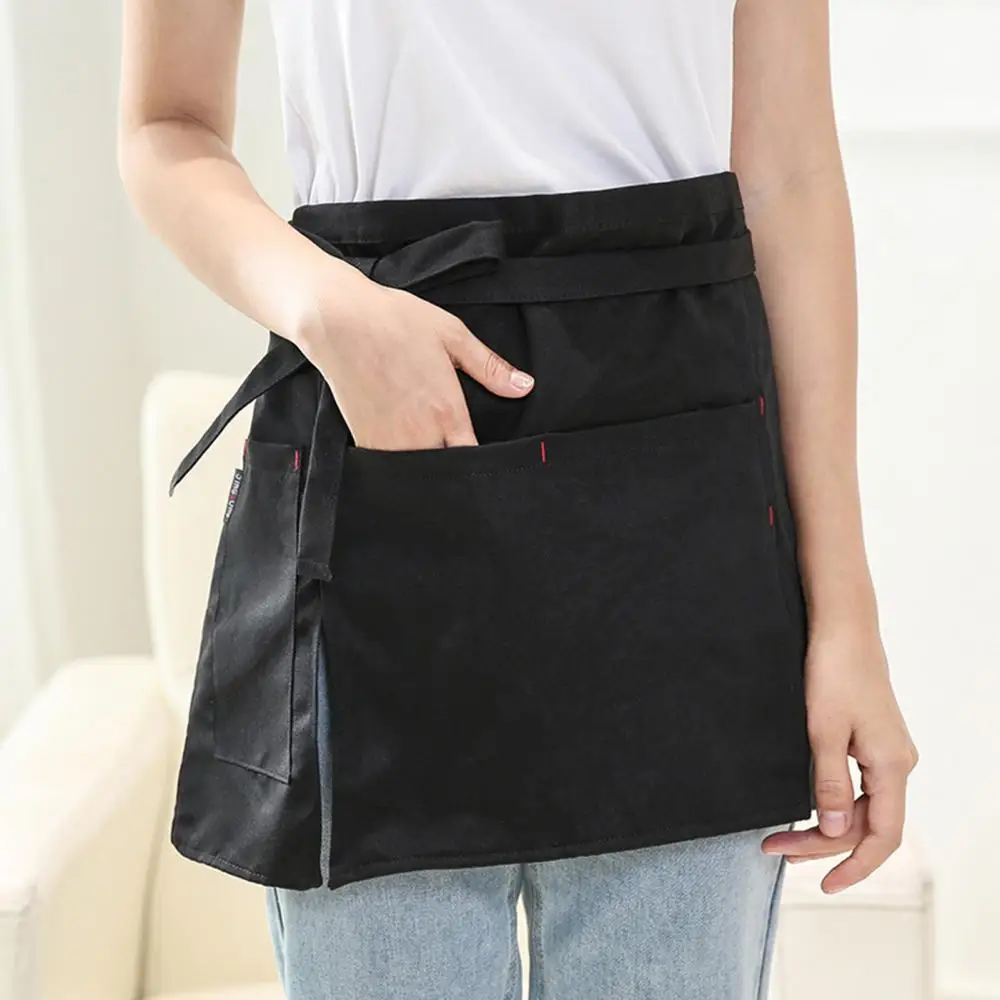 Unisex Kitchen Apron Solid Color Anti-oil Short Half Waist Apron Restaurant Server Waiter Tool Cleaning Women Men Apron