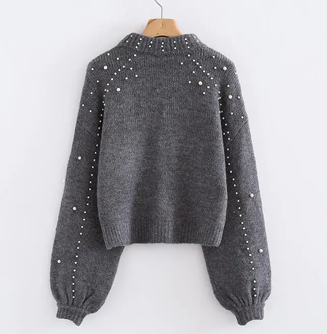 Women\'s Casual Sweater Thick Needle Long Sleeve O-neck Pullover Sweater Autumn Winter Casual Loose Pearl Sweaters Femme Clothes